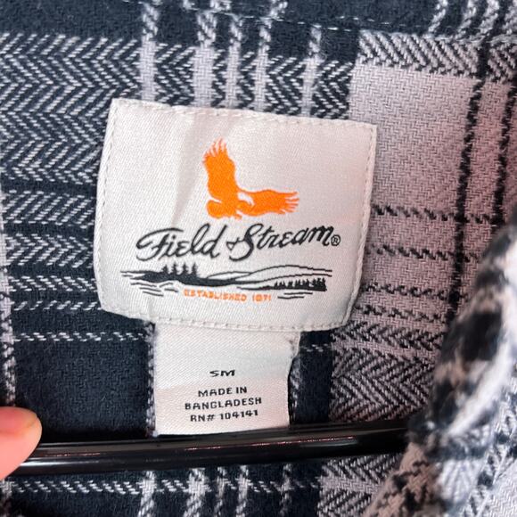 Field & Stream Mens Shirt Gray Blue Plaid Fleece Button Down Front Pockets Small - Picture 9 of 13